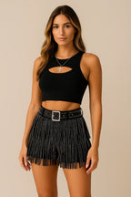 Shorts Belt Gathered Waist Zipper