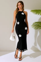 Flower Knitted Black Long Dress