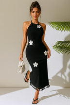 Flower Knitted Black Long Dress