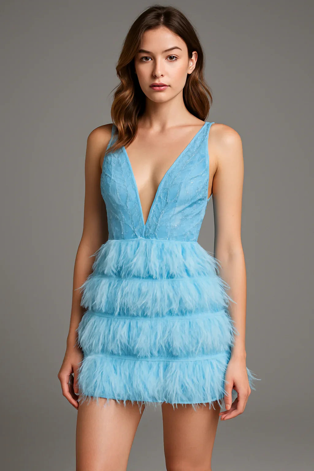 Feather-Trim Mini Dress – Sleek & Sexy Sleeveless